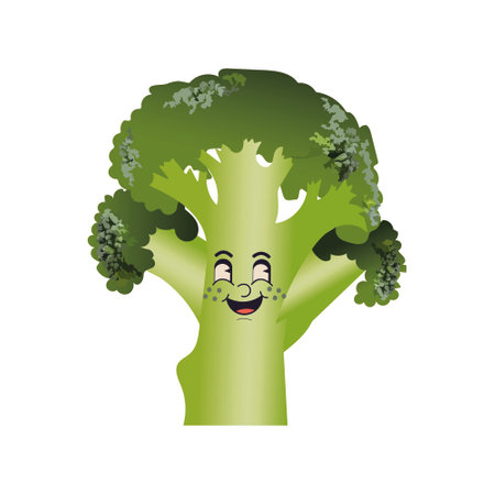 Broccoli character isolated on white background. Cartoon style. Vector illustration.のイラスト素材