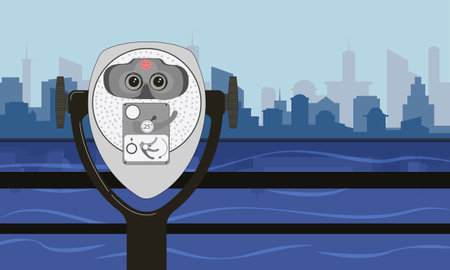 Vector illustration of a binoculars on the background of the cityのイラスト素材