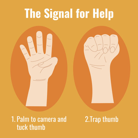 Vector illustration of hands showing stop sign on orange background. Hand gestures.のイラスト素材