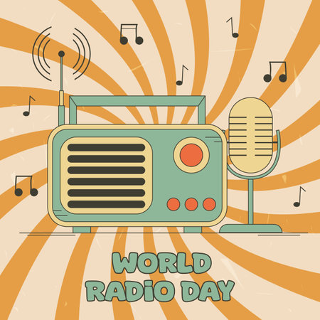 World Radio Day. Vector illustration in flat style on vintage background.のイラスト素材
