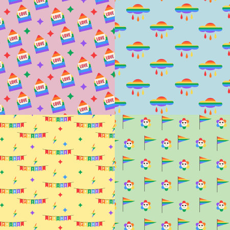 Seamless patterns with flags and rainbows. Vector illustration.のイラスト素材