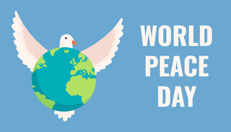 World Peace Day concept with dove flying over planet earth vector illustration graphic designのイラスト素材