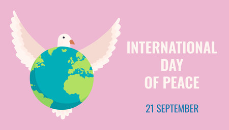 International Day of Peace poster with dove and globe. Vector illustration.のイラスト素材