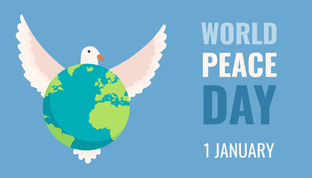 World Peace Day concept with dove flying over earth globe vector illustration graphic designのイラスト素材