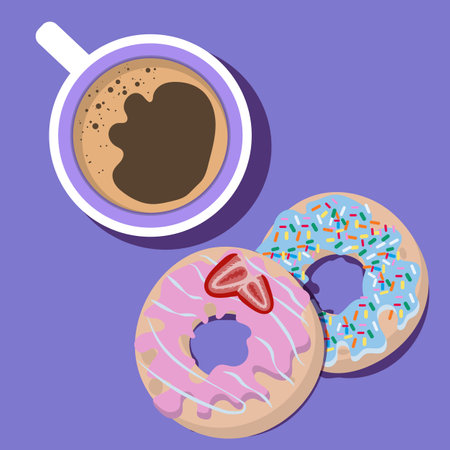 Cup of coffee and donuts. Vector illustration in flat styleのイラスト素材
