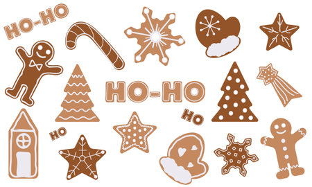 Set of gingerbread cookies for New Year and Christmas. Vector illustrationのイラスト素材