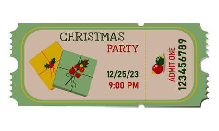 A ticket with the words Christmas and New Year on a white backgroundのイラスト素材