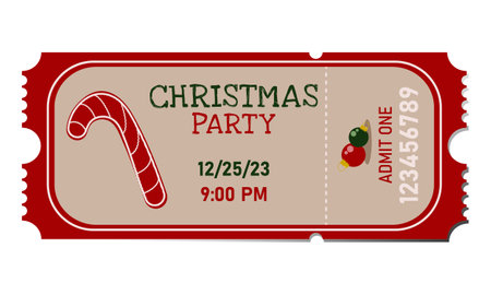 Christmas ticket with candy cane on a white background. Vector illustration.のイラスト素材