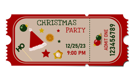 Christmas ticket isolated on white background. Vector illustration. Eps 10.のイラスト素材