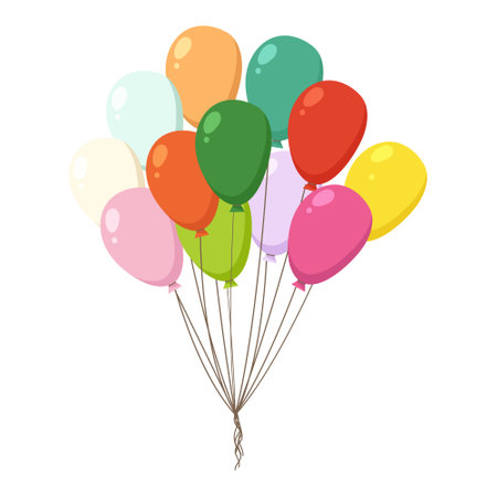 Bunch of multicolored balloons isolated on white background. Vector illustration.のイラスト素材