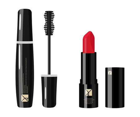 Lipstick and mascara set. Vector illustration in flat style.のイラスト素材