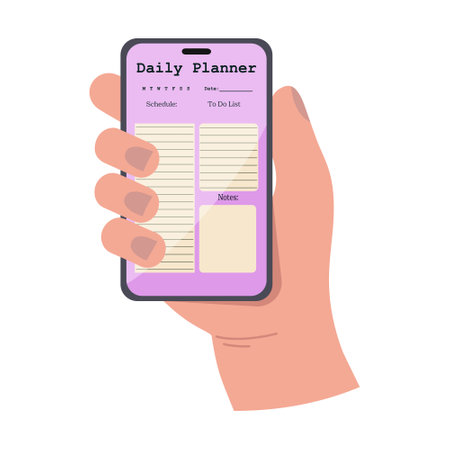 Smartphone with daily planner on the screen. Flat vector illustration.のイラスト素材