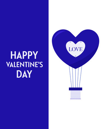 Valentines day card with heart and hot air balloon. Vector illustrationのイラスト素材
