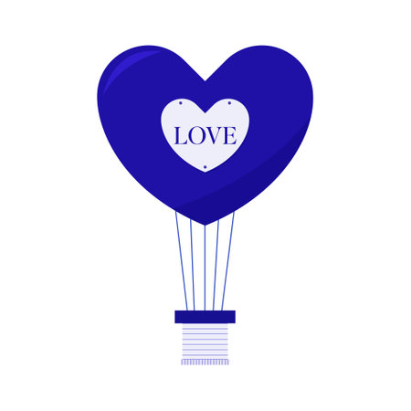 Heart shaped hot air balloon in blue color with the word love. Vector illustrationのイラスト素材