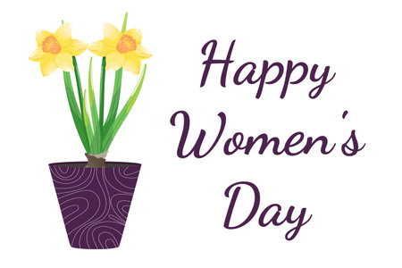 Happy Women's Day greeting card with daffodils in pot.のイラスト素材