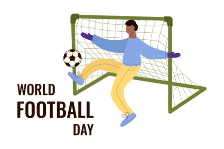 World football day poster with soccer player and ball. Vector illustration.のイラスト素材