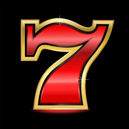 Vector illustration of gold and red number 7 with a black background.のイラスト素材