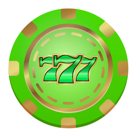 Casino poker chip with the number seven on the green background. Vector illustration.のイラスト素材