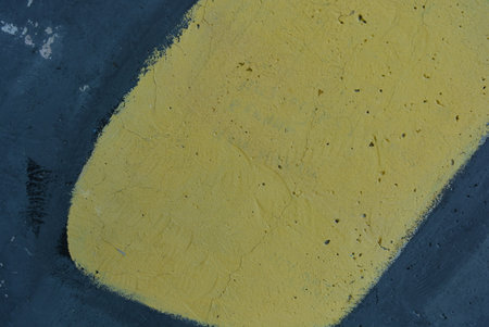 The image is made of paint from colored spray cans. Colored chaotic patterns, lines are blue, black, yellow.の写真素材