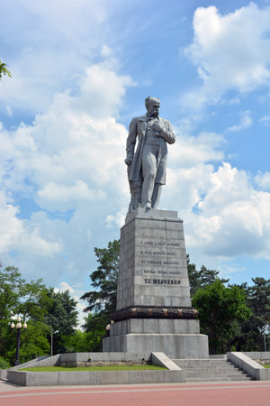 Monuments to famous people, Ukrainian writers Taras Shevchenko on Monastyrsky Island in the city of Dripro, Dnipropetrovsk.の写真素材