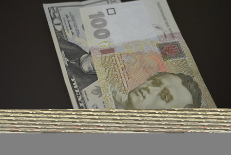 Japanese yen banknote on a dark background, closeup of photo.