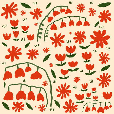 floral pattern. Illustration with little flowers. Print with flowers and leaves for textiles, printing, clothing, packaging, decor and wallpaper.の写真素材