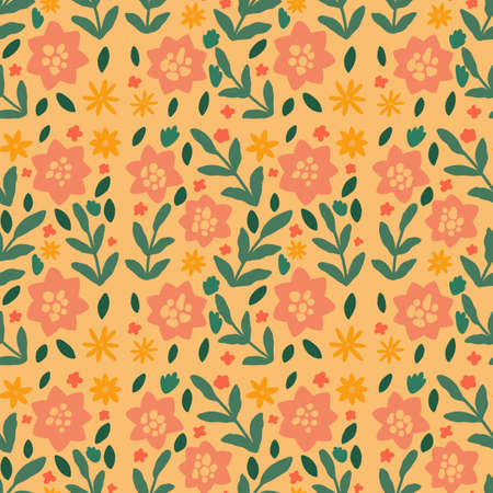 floral pattern. Illustration with little flowers. Print with flowers and leaves for textiles, printing, clothing, packaging, decor and wallpaper. Seamless surfacing designの写真素材