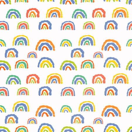 seamless pattern. Digital colorful rainbow print. Repeat pattern with multicolored rainbow. Rainbow sky background in boho style. Print with rainbow for textiles, printing, clothing, packagingの写真素材