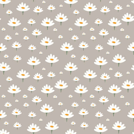 Floral pattern with daisies. Illustration with little flowers. Daisy print with flowers and leaves for textiles, printing, clothing, packaging, decor and wallpaper. Chamomile seamless printの写真素材