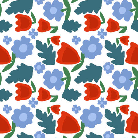 floral pattern. Illustration with little flowers. Print with flowers and leaves for textiles, printing, clothing, packaging, decor and wallpaper.の写真素材