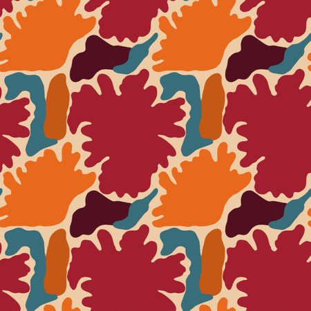 Floral pattern in warm colors. Illustration with little flowers. Print with flowers and leaves for textiles, printing, clothing, packaging, decor and wallpaper. abstract flowers. Surfase seamless patternの写真素材