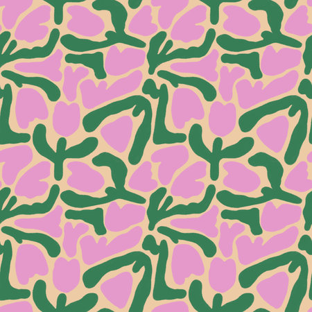 Illustration of modern exotic plants. Creative collage modern floral seamless pattern. Fashion template with flowers and leaves for textiles, printing, clothing, packaging, decor and wallpaper.の写真素材