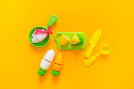 Children's toys vegetables fruits and products for the game of the store. Role play with a child....