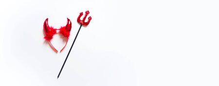 Devil Hair Band headband on White Background. Halloween party costume.の写真素材