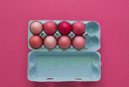 Easter holiday blue and pink eggs. Natural background. Pastel colorsの写真素材