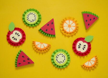 Fruit made of paper. Children's hobby. Summer style tropics.