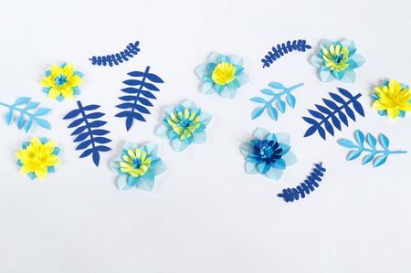 Flower made of paper. Blue and white color. Creativity is a hobby.の写真素材