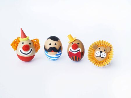Easter circus. Egg with a funny face. Doll for the holiday. Fun for kids to colorize.