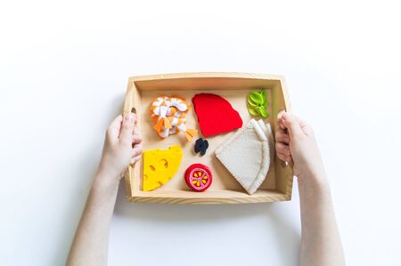 Montessori material. Felt pizza. Children's hands. Toy for a teenager. Material for creativity and...