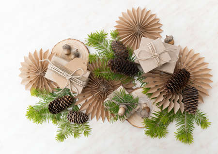 Zero waste Christmas concept. Hand crafted gifts with natural Christmas decorations without plastic....