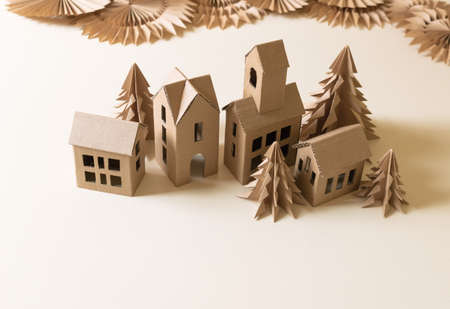 Zero waste Christmas Hand crafted gifts with natural Christmas decorations without plastic. Paper and cardboard craftの写真素材