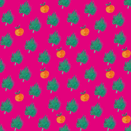 Bright seamless pattern with orange and exotic leaf