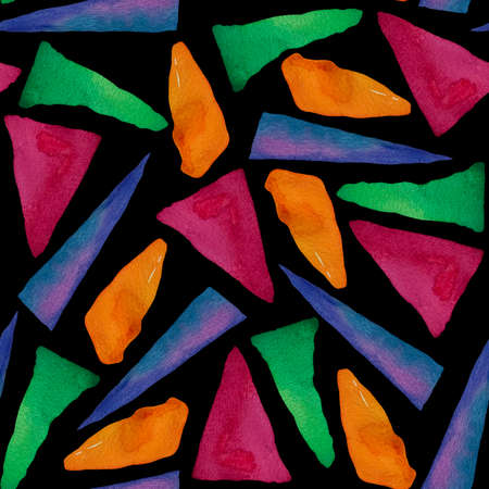 Seamless pattern with bright watercolor triangles. Retro triangular background