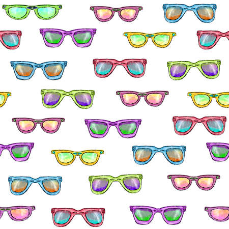 Watercolor seamless pattern with glasses on a white background