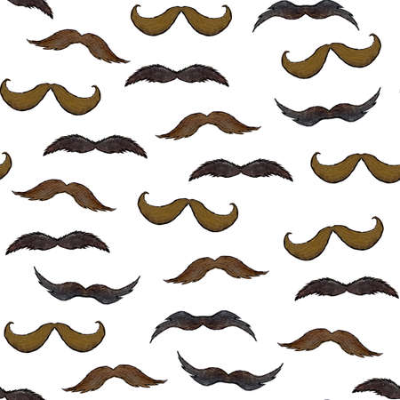 Watercolor seamless pattern with mustache on white backgroundの写真素材
