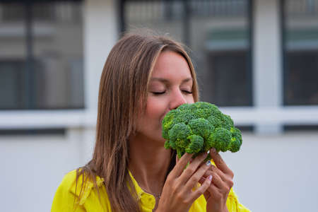 Vegan woman loves. Healthy plant based clean detox eating concept. Vegetarian, vegan, raw conceptの写真素材