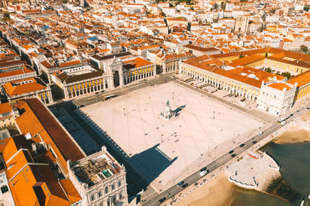Aerial view of Commerce Square or Praca do Comercio in Lisbon, Portugal. 10.03.2021のeditorial素材