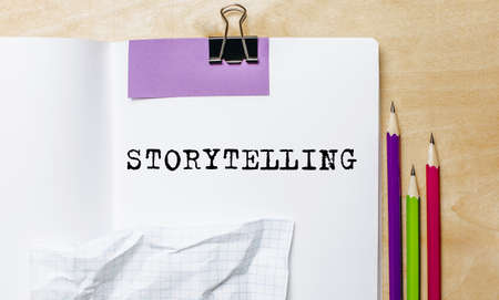 STORY TELLING text written on a paper with pencils on the desk in the officeの写真素材