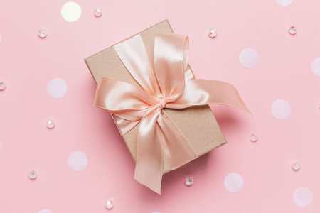 Gifts on pink background, love and valentine conceptの写真素材