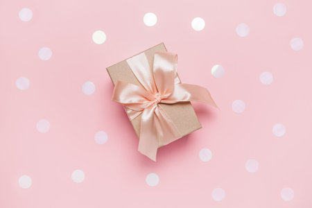 Gifts on pink background, love and valentine conceptの写真素材